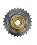 8 Speed Freewheel 13-28T Screw-On Replacement Part For Most Bikes Black And Brown Finish, top view showing teeth arrangement.