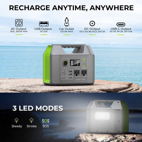 On The Go Portable Solar Generator 300W Power Station With Foldable 60W Solar Panel 110V Pure Sine Wave 296Wh 80000mAh Lithium Battery Pack For Home Use RV Van Outdoor Camping Tailgate Ready