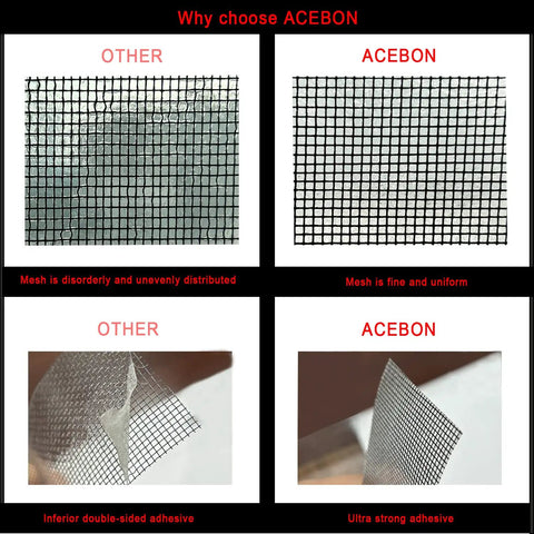 Window Screen Repair Tape 2x80 Inch Fiberglass Mesh Patch Kit comparison showing fine uniform mesh and ultra strong adhesive