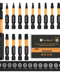 Heavy Duty 2 Inch Security Torx Bits Set, 14 Pieces S2 Steel Screwdriver Kit With Magnetic Holder, T5 To T40 Tamper Resistant Socket Bits No Sweat Setup For Quick Repairs displayed with magnetic bit holder.