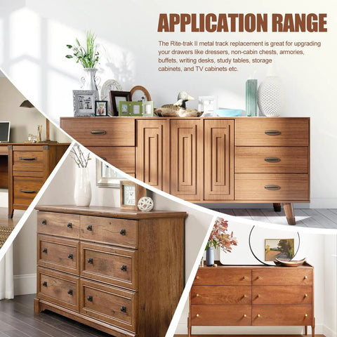 Rite-Trak II Drawer Slides Replacement Upgrade 10 Pack Universal Fit for Vaughan Bassett Legacy Pulaski Amish Danish Broyhill Ashley Pottery Barn and More Smooth Glide Drawer Hardware, used on dressers