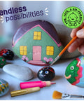 Glow In The Dark Rock Painting Kit For Kids Ages Six To Twelve Arts And Crafts Gift Set With Ten Natural White River Rocks Non Toxic Paints Brushes And Easy Design Ideas For Creative DIY Stone Art, hand painting a rock with house design