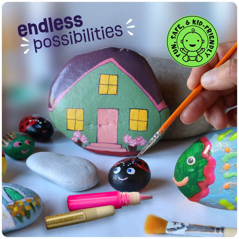 Glow In The Dark Rock Painting Kit For Kids Ages Six To Twelve Arts And Crafts Gift Set With Ten Natural White River Rocks Non Toxic Paints Brushes And Easy Design Ideas For Creative DIY Stone Art, hand painting a rock with house design