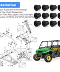Dead Nuts Tight 12 Piece Suspension Bushing Kit Upper Lower A Arm Isolators With Flanged Sleeves Killer Fit For John Deere Gator Xuv Work Rigs M158746 Am158746 showing installation diagram and bushings.