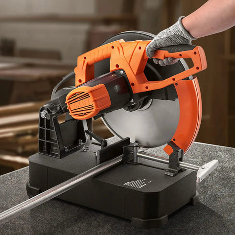 Chop Saw 14 Inch Dry Cut With Cold Cut Technology 2800W 1200RPM Steel Cutting Machine 0 To 45 Degree Bevel Miter Saw