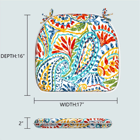 Outdoor Indoor Chair Cushions With Ties 16 By 17 Inch Patio Seat Pads Paisley Multi All Weather Polyester Sponge Filled Core