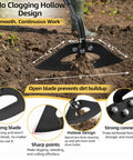 Heavy Duty Garden Weeding Tool With Hollow Blade And 58 Inch Adjustable Handle, showing hollow design and dimensions