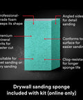 High Strength Large Hole Drywall Repair Kit Includes sanding sponge with angled sides and premium mineral grits