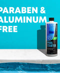 Easy Breezy Pool Opening Kit With 16oz Enzyme Opener For Up To 15,000 Gallons bottle, labeled 'Pool Starter', against pool water