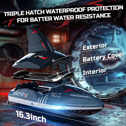 Fast Brushless RC Boat For Adults With Self Righting Hull, Crazy Fast 30 Plus MPH 3S High Speed Remote Control Shark Boat