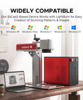 Top Shelf 30 Watt Mopa Fiber Laser Engraver With Red Dot Guide And LightBurn Compatibility on a desktop setup with a laptop.