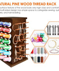 Pretty Slick Wooden 84 Spool Thread Rack With 360 Degree Rotation And Hidden Compartments For Sewing Embroidery Craft Threads Storage Organizer And Needles Bobbins, showcasing colorful threads and jewelry on a natural wooden rack.
