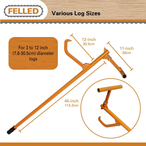 Heavy Duty Timber Jack Log Lift And Cant Hook For Felling And Logging, Raises Logs Up To 11 Inches Off Ground diagram