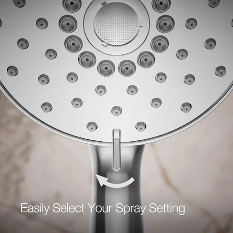 Forte Multifunction Handheld Shower Head With Three Spray Settings for full coverage, polished chrome, close-up