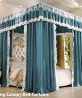 Heavy Duty White Canopy Bed Frame Posts For Twin Size Beds With Sturdy Metal Corner Brackets For A Major Bedroom Glow Up And Smooth Installation That Truly Takes Care Of Business with teal bed curtains.