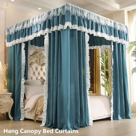 Heavy Duty White Canopy Bed Frame Posts For Twin Size Beds With Sturdy Metal Corner Brackets For A Major Bedroom Glow Up And Smooth Installation That Truly Takes Care Of Business with teal bed curtains.