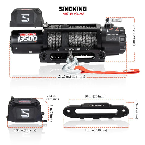 13500 Lb Beefy Electric Winch For Jeeps Trucks SUVs And Boats With 12V Power 80 Ft Synthetic Rope Waterproof Towing Winch Wireless And Wired Remote Heavy Duty Off Road Recovery, front view