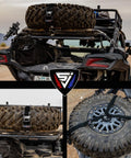 Heavy Duty Spare Tire Y Strap For UTV And Off Road Adventures, 3 Way Ratchet Tie Down on roof with 40 inch tire