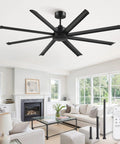84 Inch Large Ceiling Fan Without Light With 8 Aluminum Blades 6 Speed Remote Quiet DC Motor Industrial Indoor Outdoor Fan Black Finish