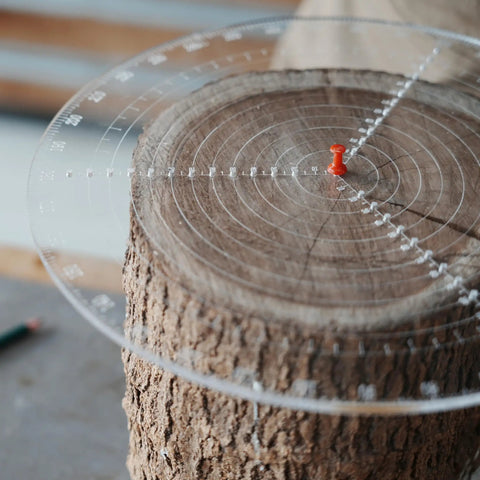 Clear Acrylic Center Finder Gauge For Circles 11.8 Inch Diameter Lathe Centering Tool on tree stump