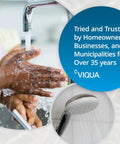 Two people washing hands under a faucet with shower head inset, promoting Top Notch Replacement Quartz Sleeve For D4 D4 Plus D4 V C C4 IHS D4 UV Water Purification Systems OEM Sleeve Protects The UV Lamp And Keeps Temperature In Check Compatible With Trojan UVMAX And Older D4 C4 Models.