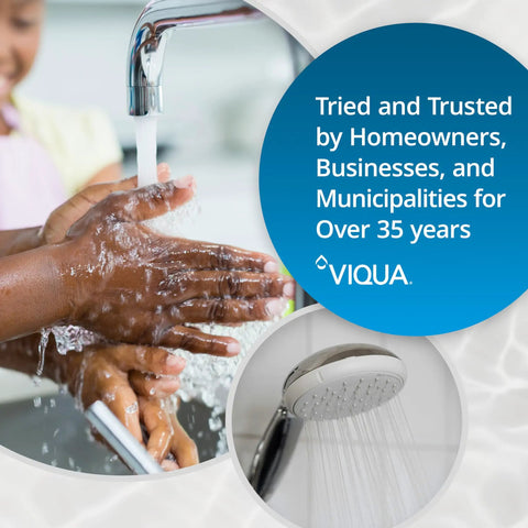 Two people washing hands under a faucet with shower head inset, promoting Top Notch Replacement Quartz Sleeve For D4 D4 Plus D4 V C C4 IHS D4 UV Water Purification Systems OEM Sleeve Protects The UV Lamp And Keeps Temperature In Check Compatible With Trojan UVMAX And Older D4 C4 Models.