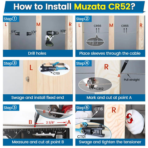 Step-by-step guide to install Invisible Cable Railing Kit With Swage Tensioners And Hidden Terminals on wood and metal posts.
