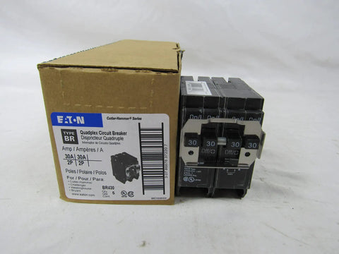 Quad Pole 240 Volt BR Molded Case Circuit Breaker 30 Amp 10 KAIC Thermal Magnetic Built Tough Four Pole 120 240 Volt Type BR Independent Load Center Ready For Eaton Cutler Hammer Westinghouse Challenger Bryant