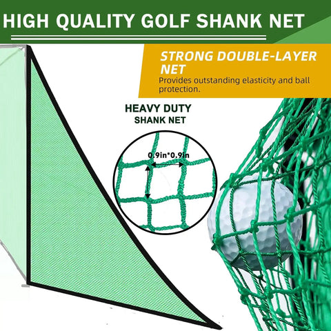 Close-up of Two Pack Green Golf Triangle Side Net With Sandbags showing strong double-layer net and shank barrier for driving cage.