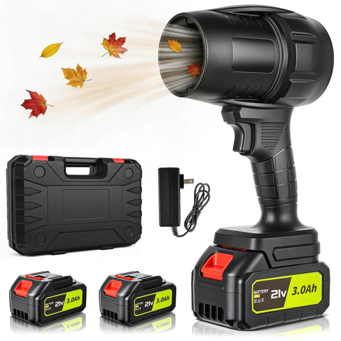 Ultra Lightweight Cordless Leaf Blower With Turbo Boost Up To 10,000 RPM, 21V Power, 2x3.0Ah Batteries, handheld tool and case