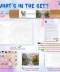 Chill Paint By Numbers Kit For Adults Unframed Canvas contents including canvas, paints, brushes, and instructions