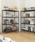 Beefy Heavy Duty 4 Tier Storage Rack With Adjustable Shelves In Black Strong Steel Garage Shelving Unit Holds Up To 620 Lbs Total, shown in a home room