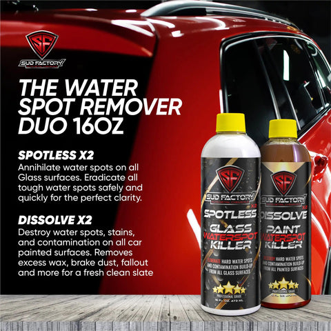 Water Spot Remover Bundle Two Bottle Upgraded For Glass And Paint That Destroys Water Spots On Glass Paint Chrome Mirrors Wheels Plastic And Vinyl.
