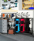 Heavy Duty Golf Bag Storage Rack For Garage Fits 3 Full Size Bags With 4 Drawers, Side Basket And Lockable Casters