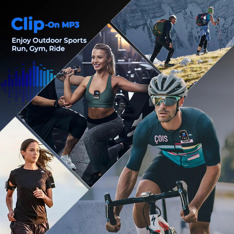 Athletes using 64GB Clip MP3 Player With Bluetooth 5.3 And Built In Speaker, 2 Inch IPS HD Touchscreen Plus Physical Buttons for activities