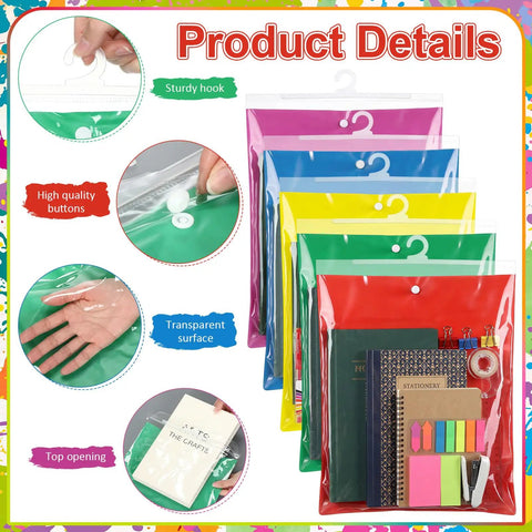 30 Piece Hanging Book Storage Bags With Hooks Clear Book Buddies For Students And Teachers Colorful Set Of 5 Colors Display