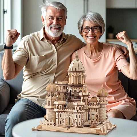 Epic Enchanted Castle Clockwork 3D Wooden Puzzle Kit 1000 Piece For Adults And Teens 14 Plus DIY Mechanical Puzzle Set For Puzzle Enthusiasts And Builders And Fans, finished castle model