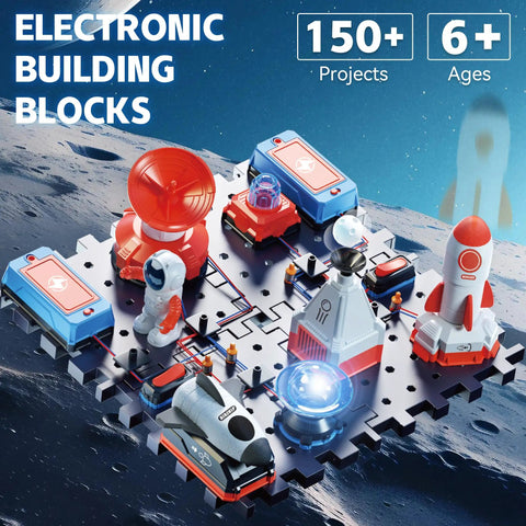 Kids Electronics Circuit Kit For Ages 6 And Up, 32 Piece Exploration Set With space-themed electronic blocks