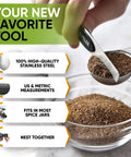 Close-up of a magnetic measuring spoon from the Magnetic Measuring Cups And Spoons Set With Heavy Duty Stainless Steel N45 Magnets