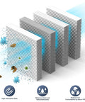 Illustration showing Premium Engine Air Filter layers for Subaru cars 2005-2018 models with debris filtration process visualization