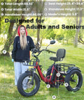 Electric Tricycle For Adults With Beast 1350W Motor, 48V 15.6Ah Battery, 20x4 Fat Tire Folding Trike, 3 Wheel Ebike, Up To 20 MPH, Differential Drive, Rugged Brown And Black Finish shown with dimensions