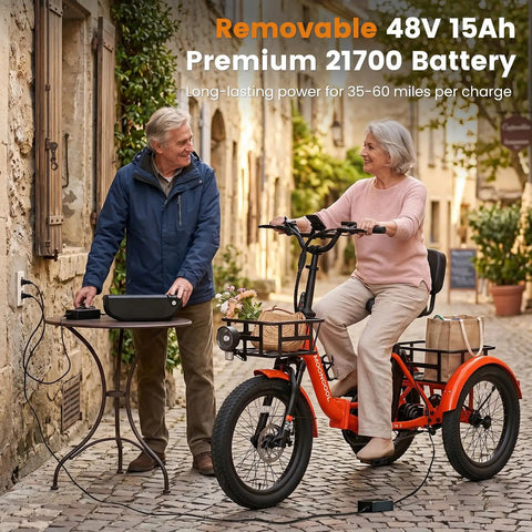 Folding Electric Trike For Adults TK2 20 Inch With 500W Rear Motor Stable Ride Smart Reverse And Smooth Cornering For Easy City Cruisin And Daily Errands, orange trike