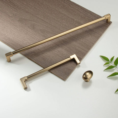 10 Pack Classic Solid Cabinet Handles Set 6.3 Inch Screw Spacing in Champagne Bronze with zinc alloy construction on wood surface