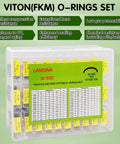 198 Piece Viton O Ring Kit With 30 Metric Sizes Fluorocarbon FKM O Rings Set Brown 75A Shore in labeled box on green background