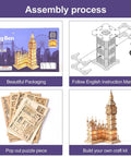 3D Wooden Puzzle Of Big Ben For Adults A Hands On Model Kit That Brings London Landmarks To Life Totally Epic Gift For Puzzle Nerds 14 Plus Hobby Builders, laser-cut wood parts and assembled Big Ben model