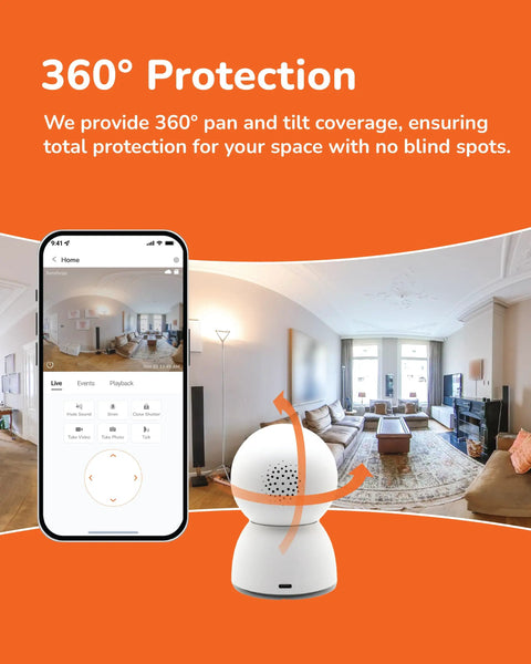 360° protection with 2.5K Pan-Tilt Security Camera With 360 Degree View, Dual Band WiFi, AI Human And Pet Detection, Cloud Storage Plus 64GB SD Card, Two Way Talk, Optional AI Storage Upgrade, White