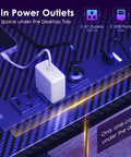 Close-up of built-in power outlets on 48 Inch Gaming Desk With USB Charging Ports And LED Lights, Reversible L Shaped Corner Desk.