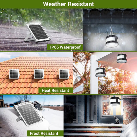 160 LED Outdoor Solar Lights Waterproof with remote for patios and yards, weather resistant under rain, heat, and frost.