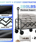 Heavy Duty Collapsible Wagon Cart With Wheels 280 Lb Capacity All Terrain Utility Wagon holding 280 lbs of sandbags