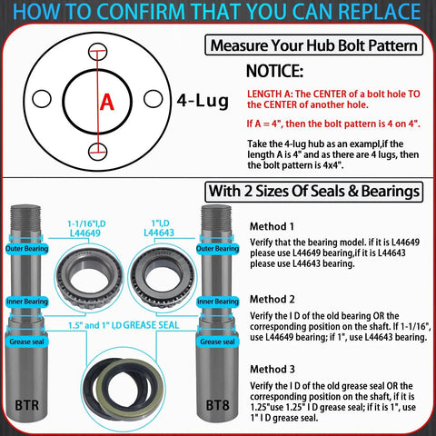 Diagram showing Trailer Hub Kit 4 On 4 Inch 2000 Lb Axle 4 Lug Fits 1 In And 1-1/16 In Spindle With Extra Dust Cap and Rubber Plug